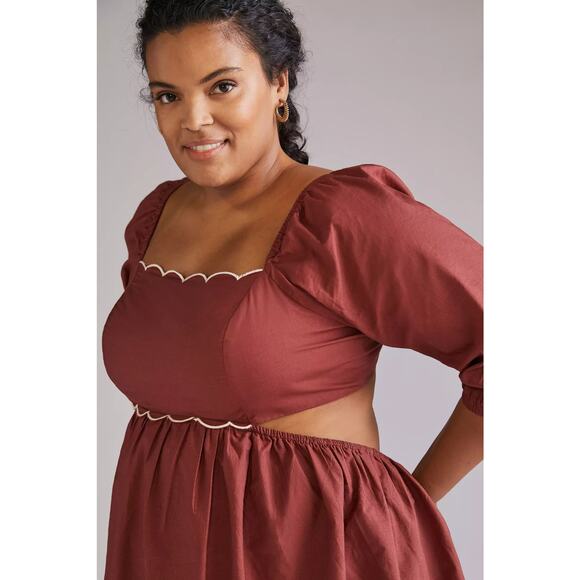 Anthropologie Scalloped Mini Dress in Rust - Picture 5 of 5